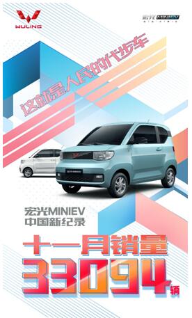 再破销量记录！宏光MINIEV 11月销量高达33094辆