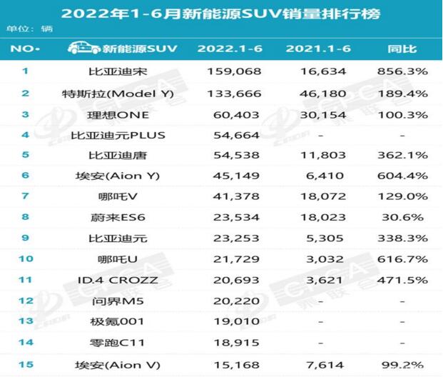 6月新能源SUV销量排行榜，特斯拉Model Y第一，比亚迪成香饽饽